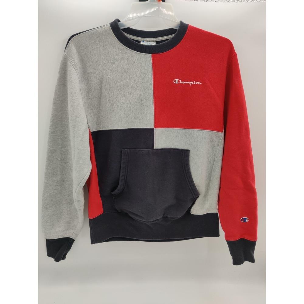 Champion Reverse Weave Colorblock Sweatshirt Mens Medium Red Navy Grey